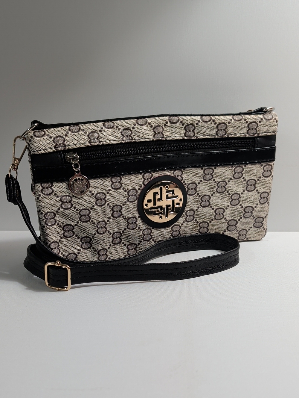 Jingpin Geometric Monogram Print Crossbody Bag